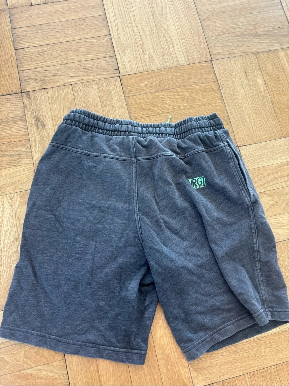 Men's Charcoal Athletic Shorts with Neon Green Accent - - Picture 3 of 3